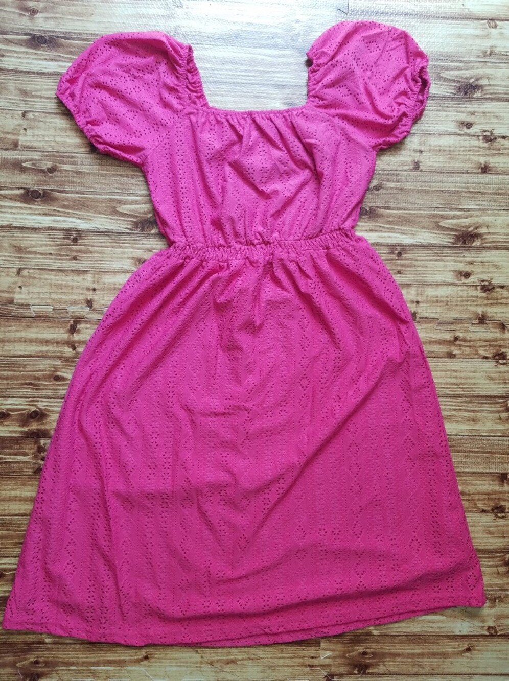 INSPIRE CHIC Hot Pink Women's Small Eyelet Puff Sleeve Midi Dress